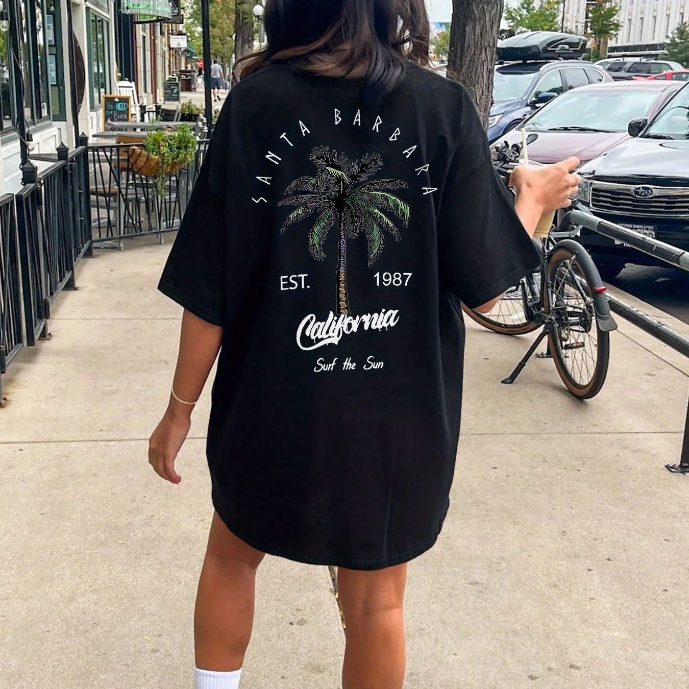 Damen Oversize Streetwear T-Shirt mit Print 'Santa Barbara California' – Sommer Casual Stil - Image 6