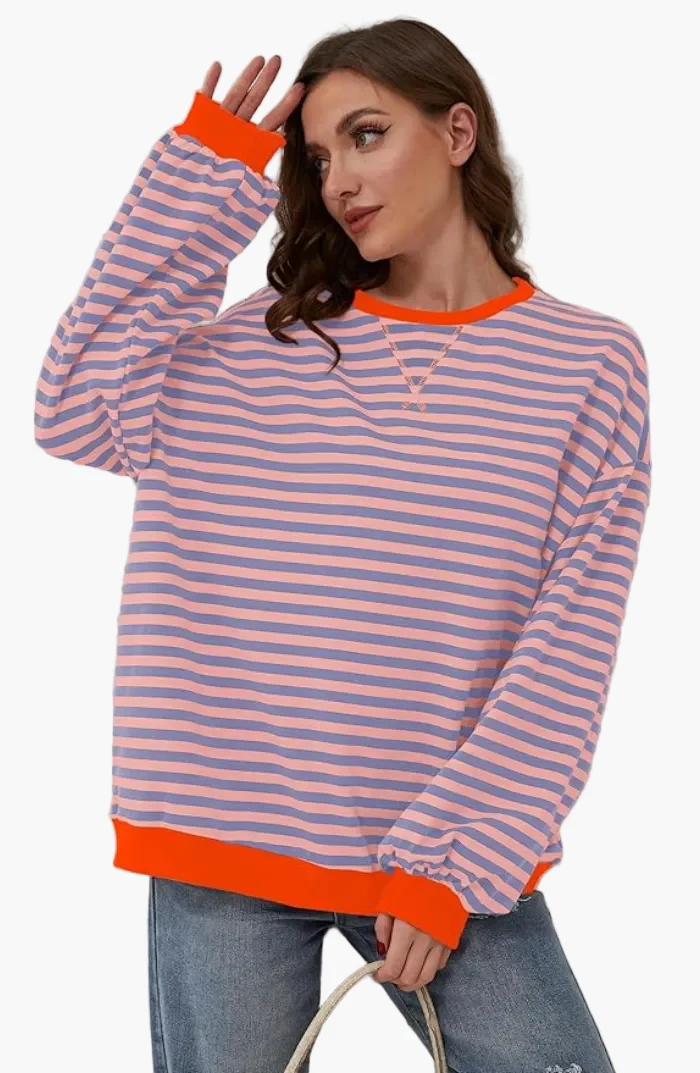 Damen Oversize Streifenpullover – Moderner Freizeitlook, Bequemer Style für Alltag & Freizeit - Image 11