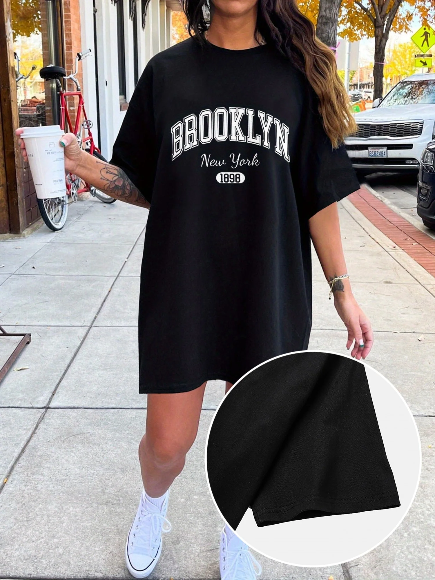 Damen Oversize T-Shirt Kleid Brooklyn New York Streetwear Casual