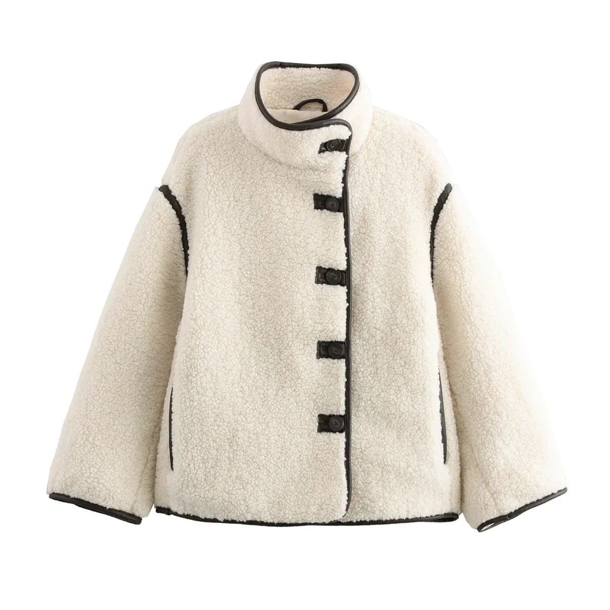 Damen Oversize Teddy Jacke mit Kontrastdetails – Trendy Streetstyle für Herbst und Winter - Image 7