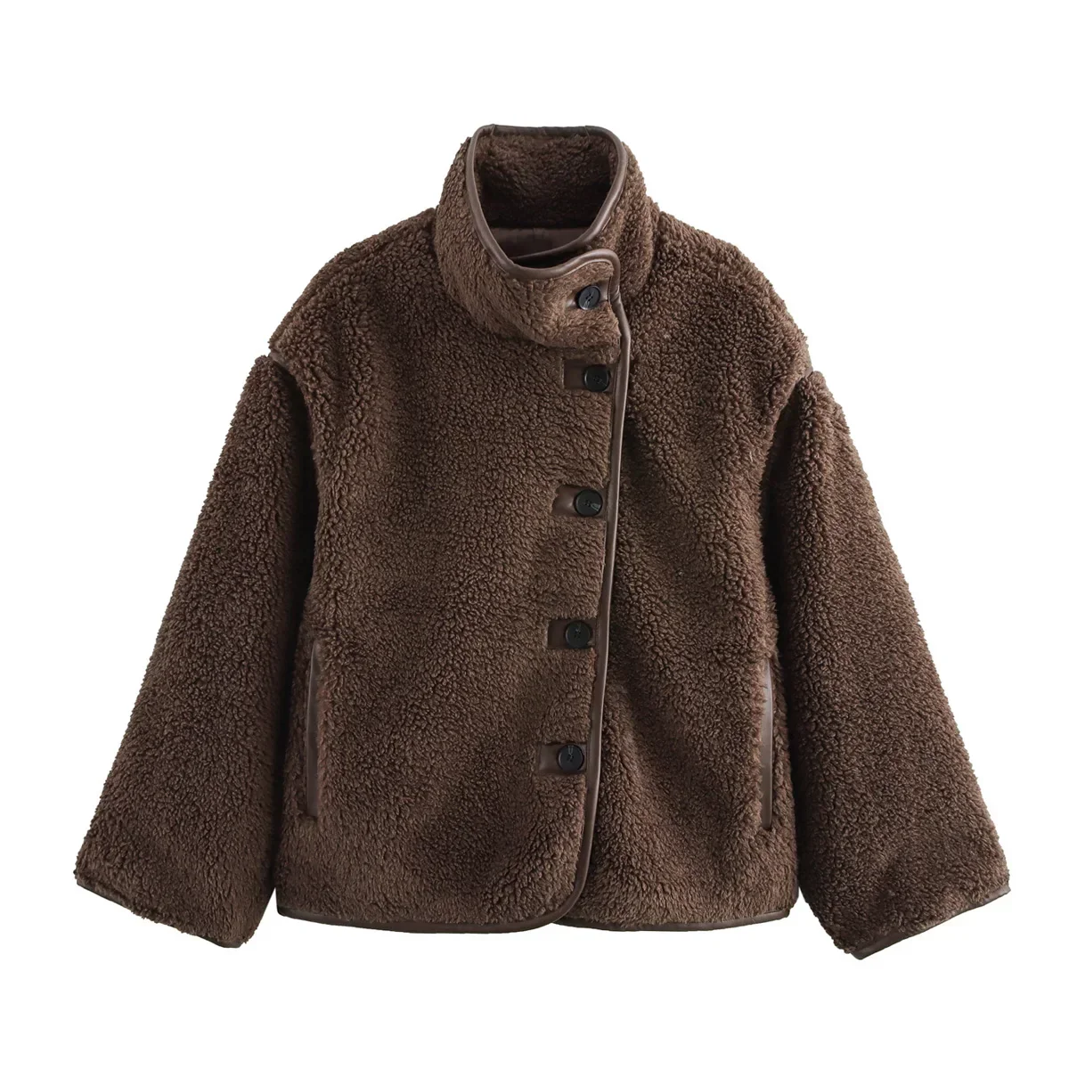 Damen Oversize Teddy Jacke mit Kontrastdetails – Trendy Streetstyle für Herbst und Winter - Image 8