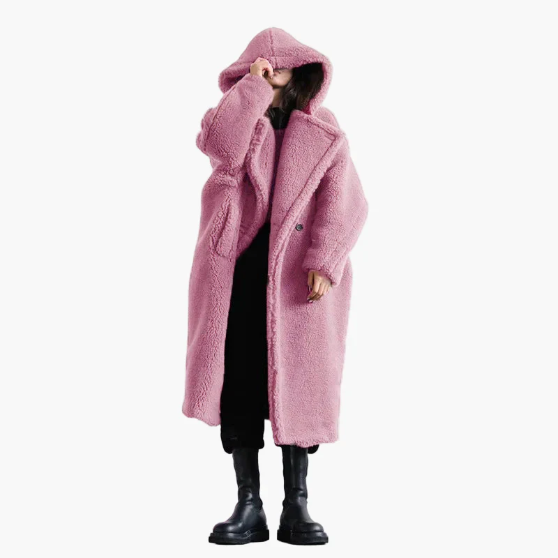 Damen Oversize Teddy Mantel mit Kapuze – Urbaner Winterstil, Lässige Outdoor-Jacke - Image 2