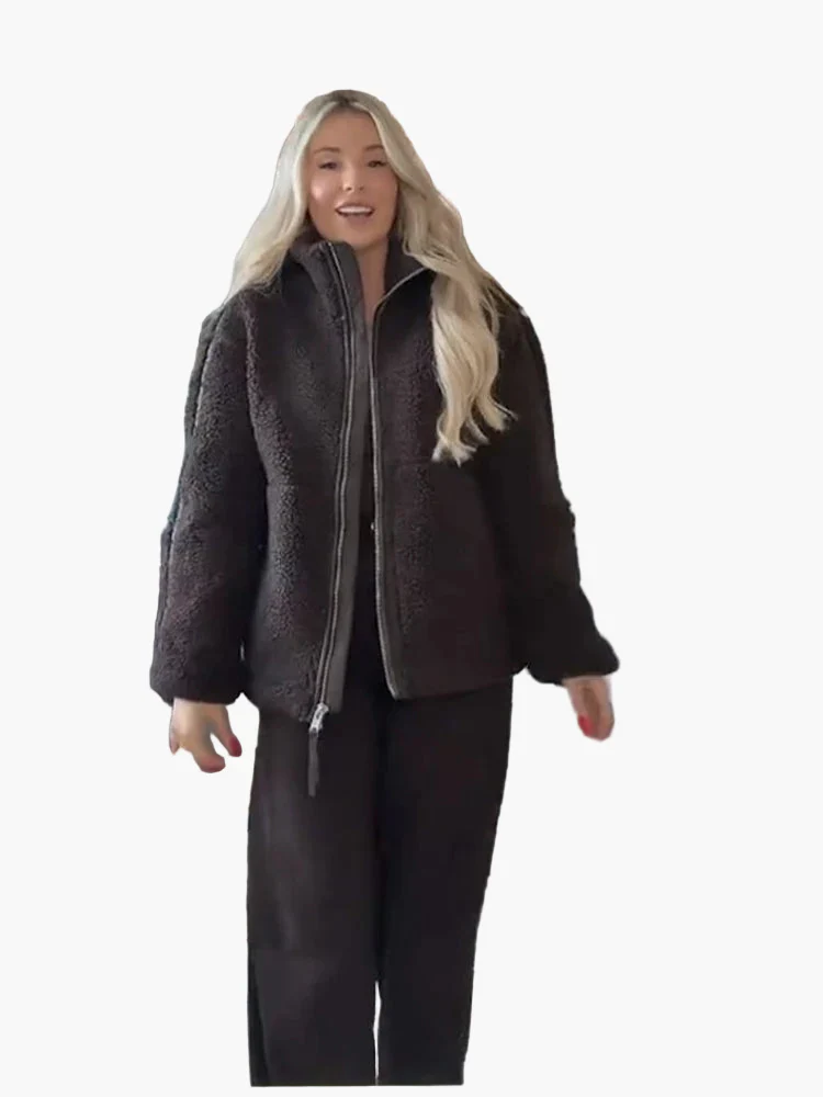 Damen Oversize Teddyjacke mit Reißverschluss – Trendige Winterjacke für Alltag und Freizeit - Image 2