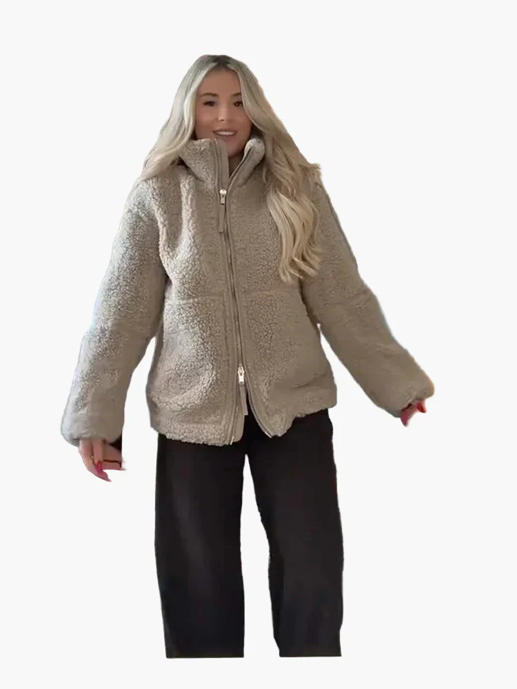 Damen Oversize Teddyjacke mit Reißverschluss – Trendige Winterjacke für Alltag und Freizeit - Image 4