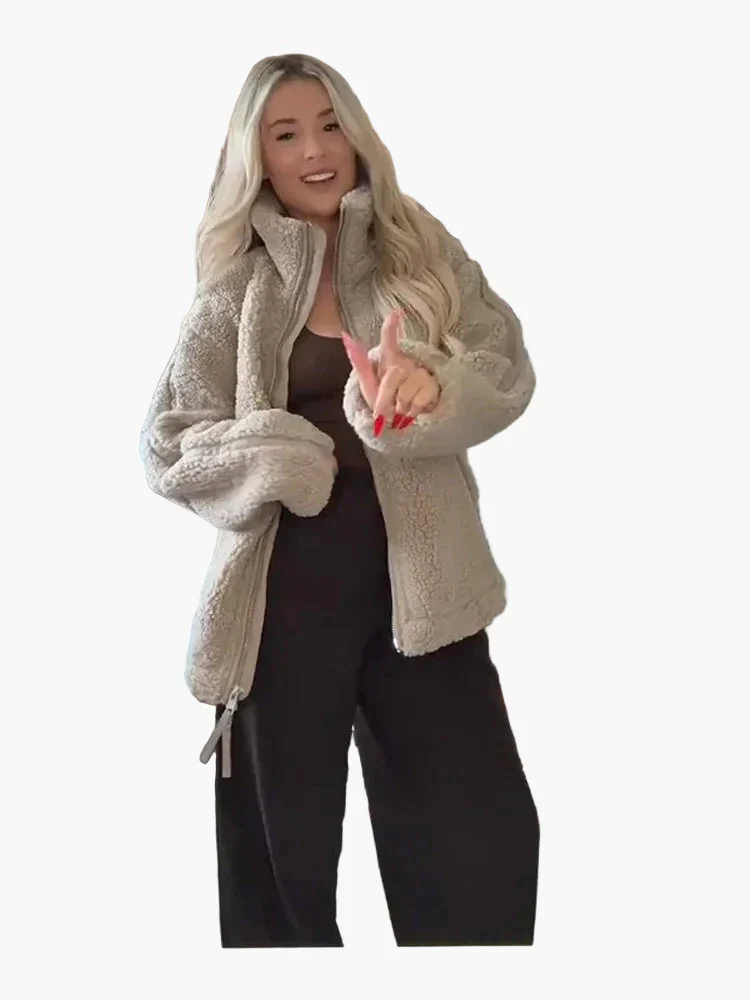 Damen Oversize Teddyjacke mit Reißverschluss – Trendige Winterjacke für Alltag und Freizeit - Image 5