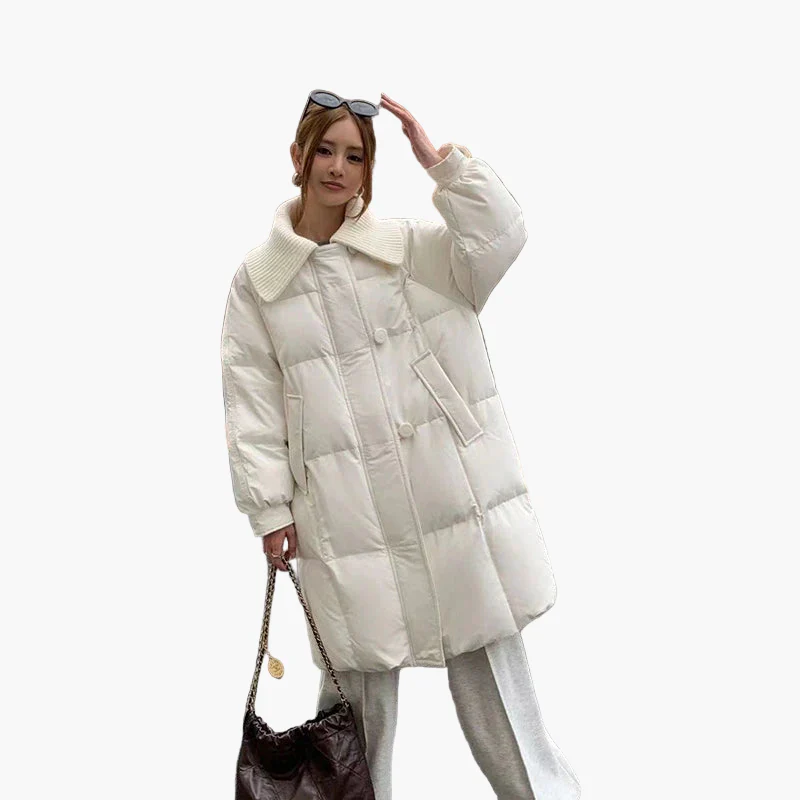 Damen Oversized Steppmantel mit breitem Kragen – Lässige Winterjacke für Alltag und Freizeit