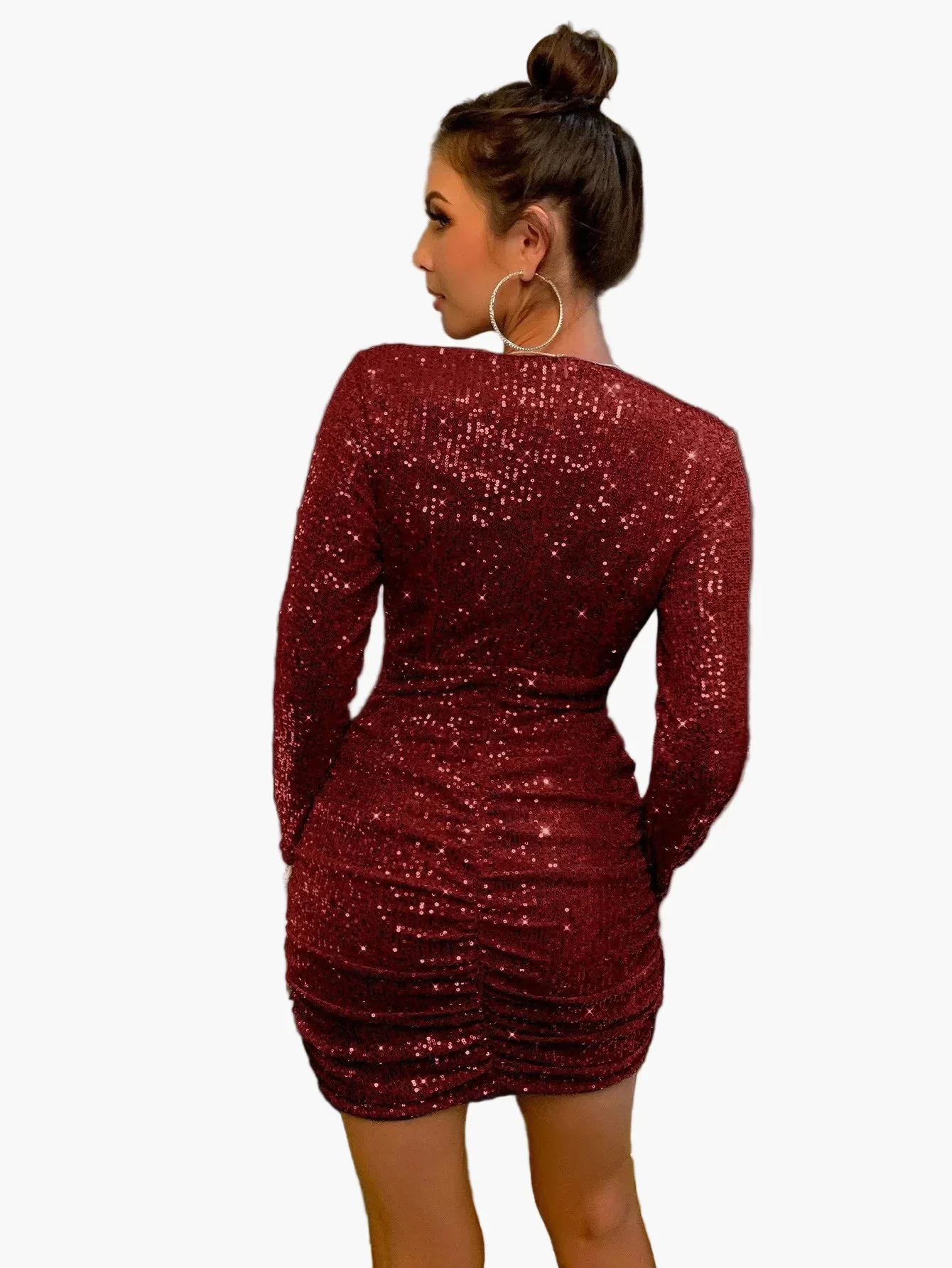 Damen Pailletten Party Minikleid mit Langarm und Tiefem Ausschnitt – Perfektes Kleid für Abend, Club und Feiern - Image 3