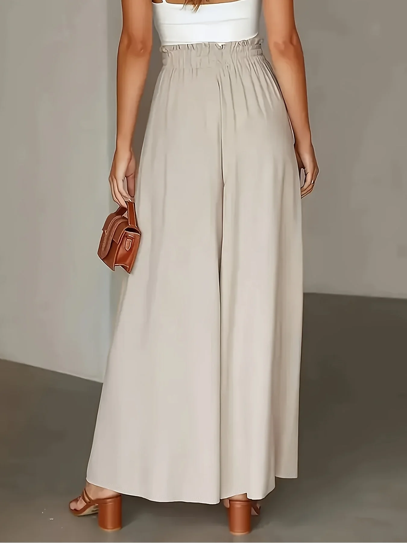 Damen Palazzo Hose mit weitem Bein und Paperbag-Bund – Eleganter High-Waist Style für Freizeit und Anlass - Image 5