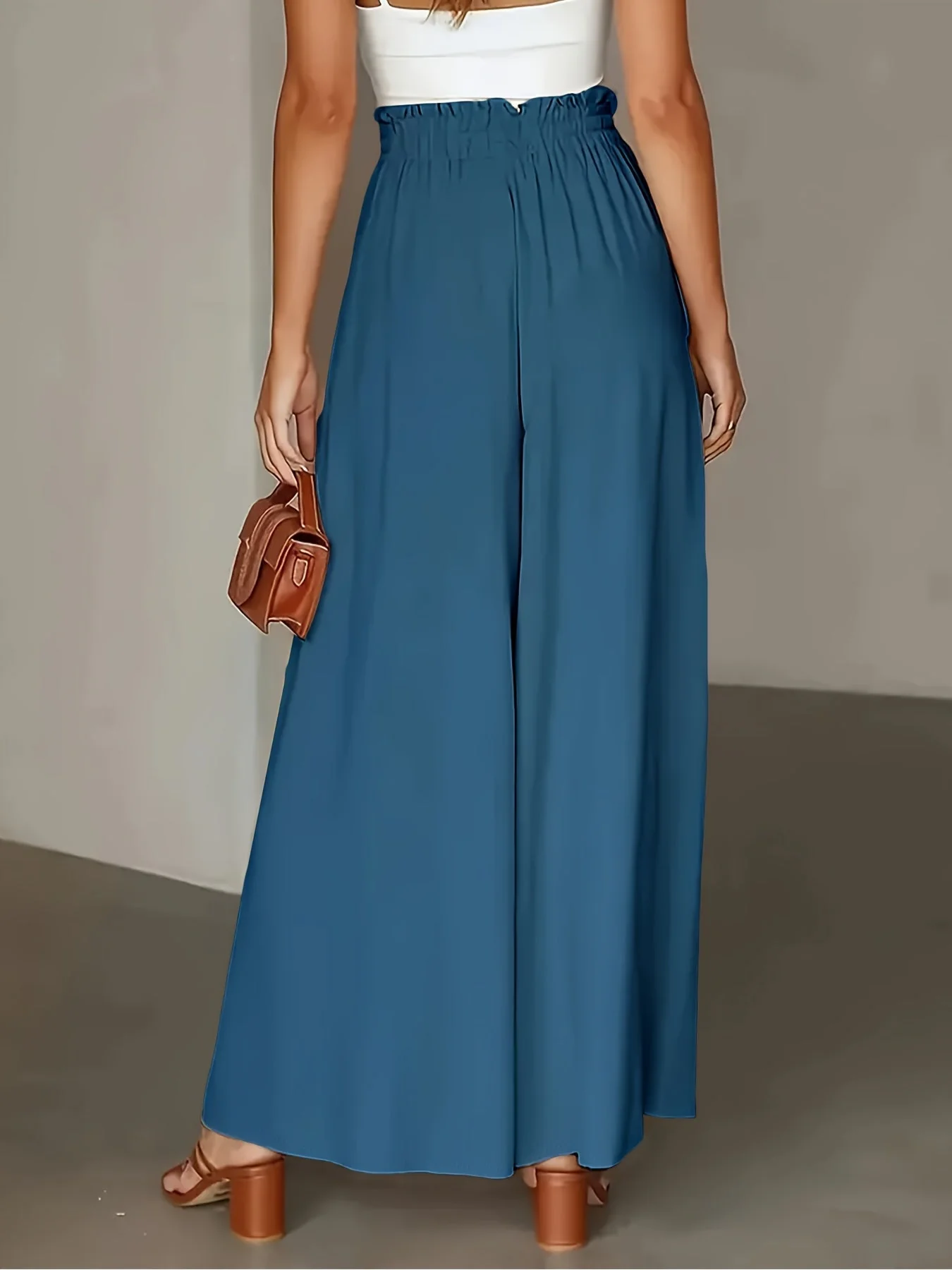 Damen Palazzo Hose mit weitem Bein und Paperbag-Bund – Eleganter High-Waist Style für Freizeit und Anlass - Image 6