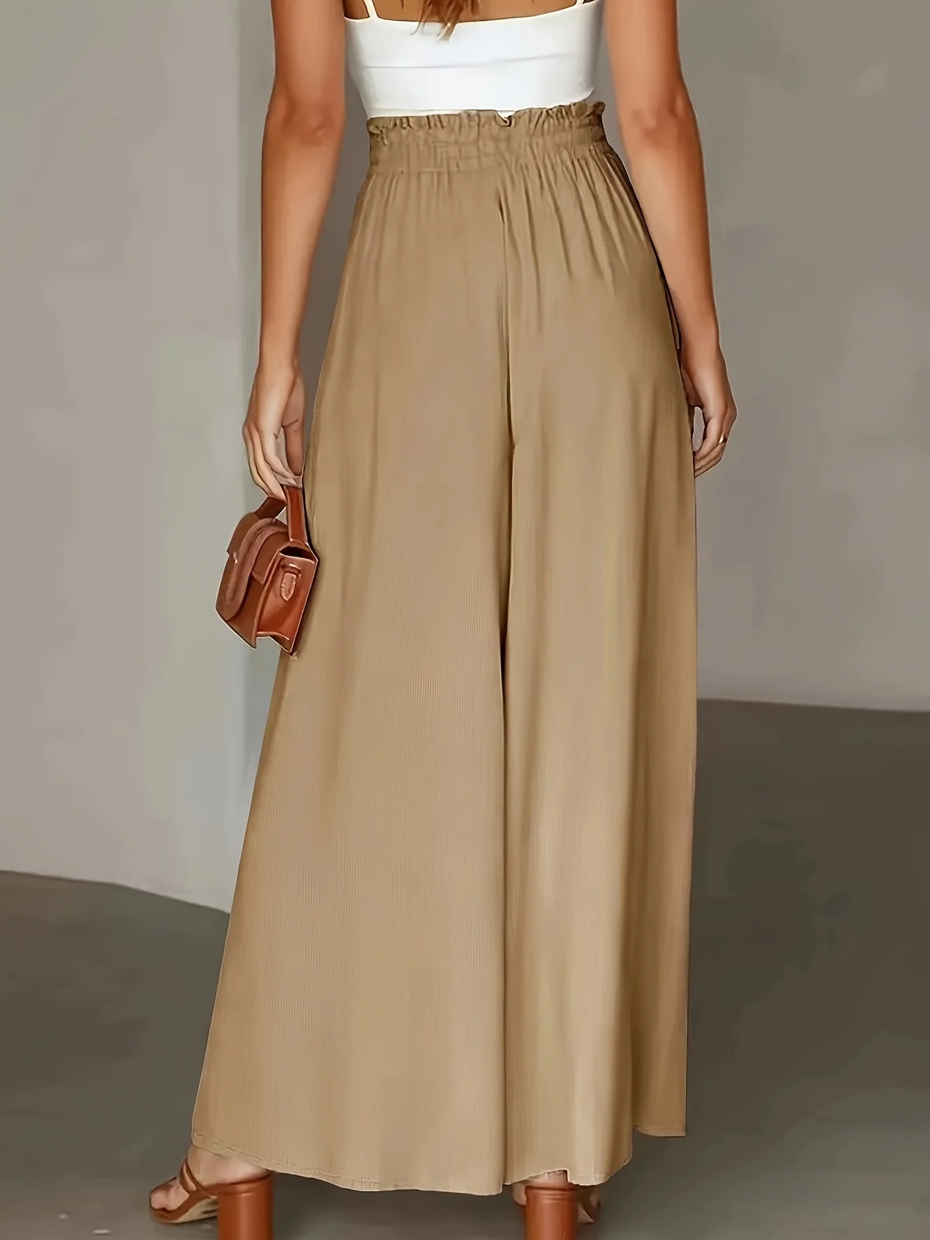 Damen Palazzo Hose mit weitem Bein und Paperbag-Bund – Eleganter High-Waist Style für Freizeit und Anlass - Image 7