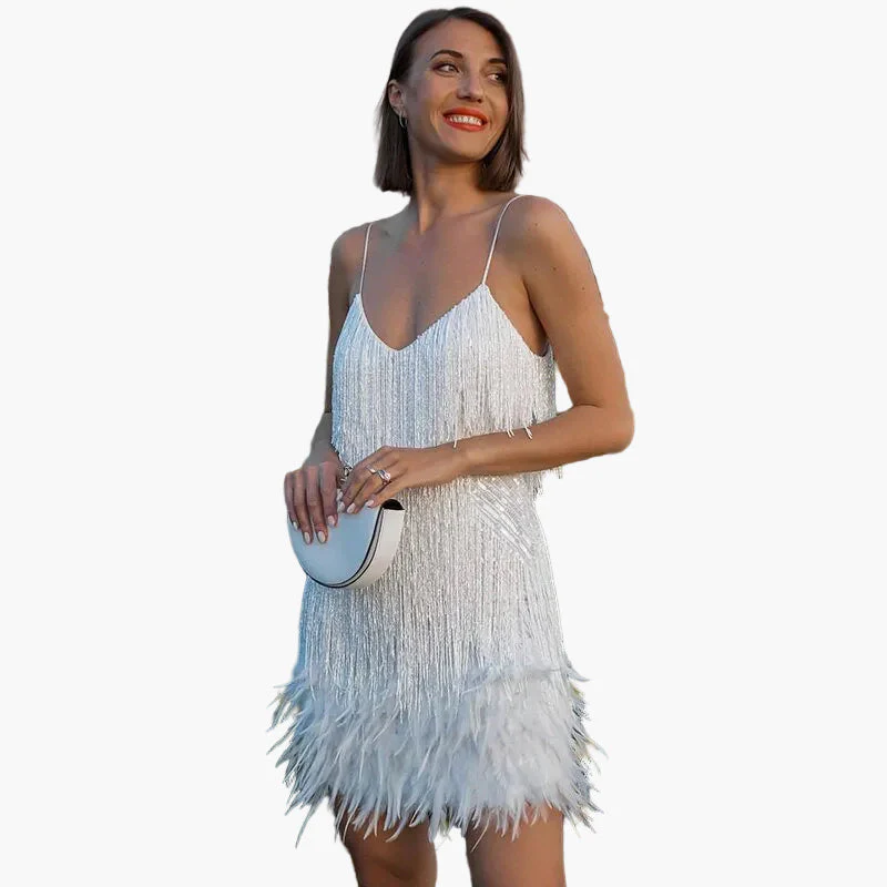 Damen Partykleid mit Fransen und Federn – Elegantes Cocktailkleid für besondere Anlässe - Image 8