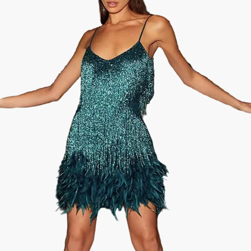 Damen Partykleid mit Fransen und Federn – Elegantes Cocktailkleid für besondere Anlässe - Image 9