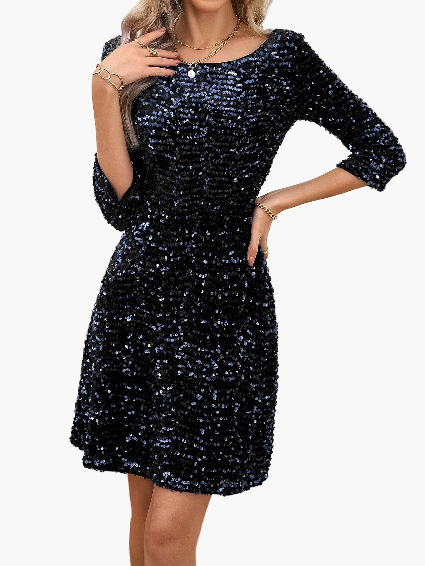 Damen Partykleid mit Pailletten und Rückenschleife – Elegantes Abendkleid für festliche Anlässe - Image 4
