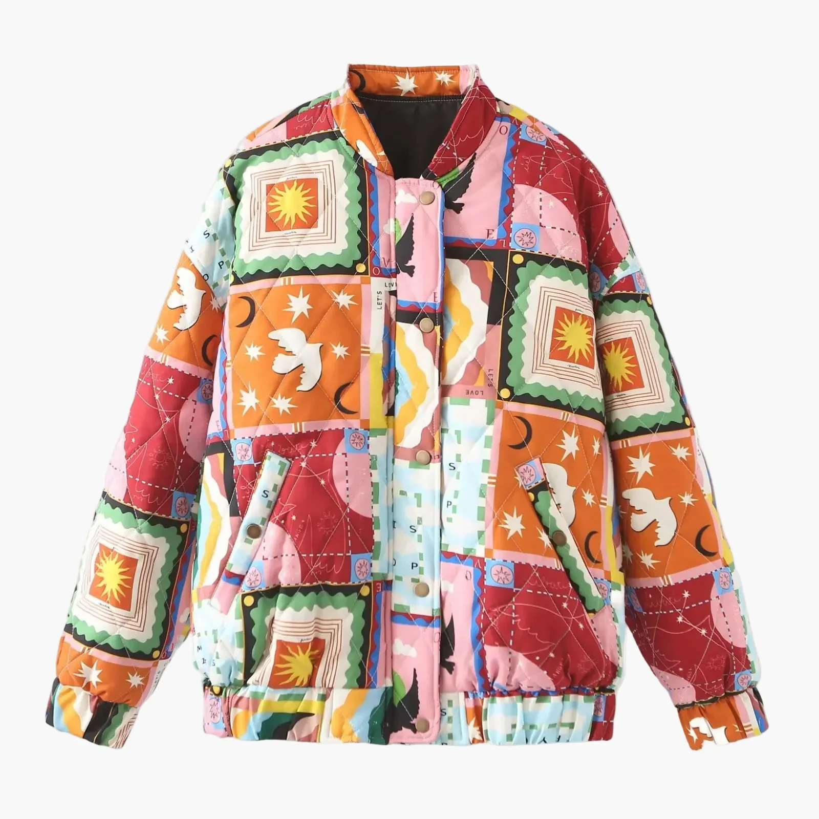 Damen Patchwork Vintage Bomberjacke – Modische Freizeitjacke im Retro-Stil