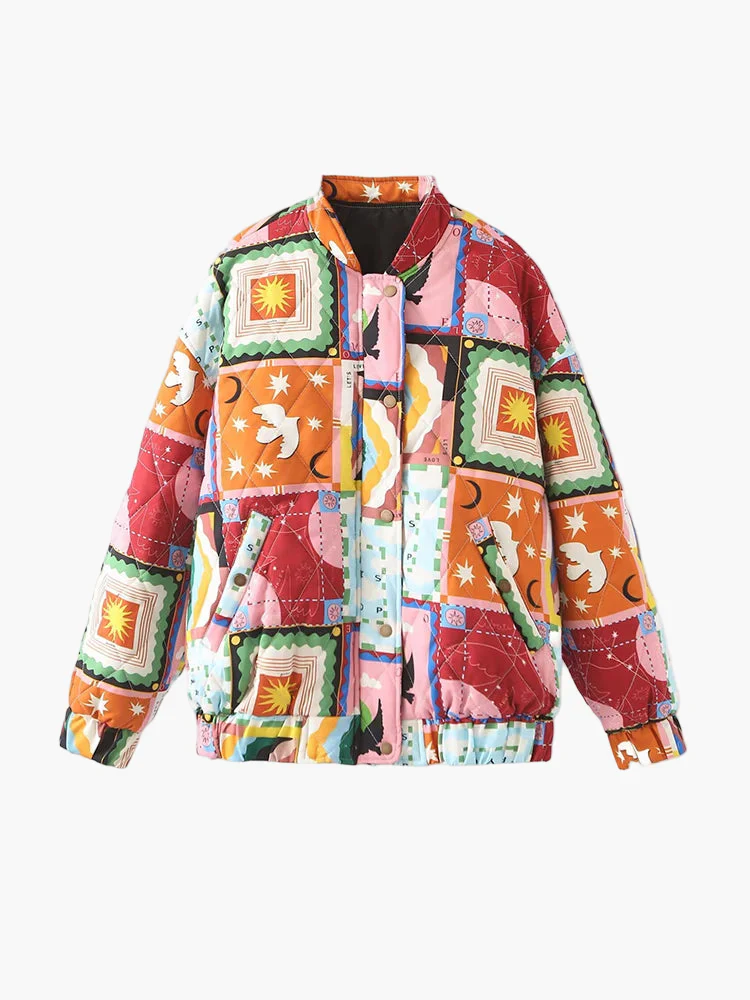 Damen Patchwork Vintage Bomberjacke – Modische Freizeitjacke im Retro-Stil - Image 7