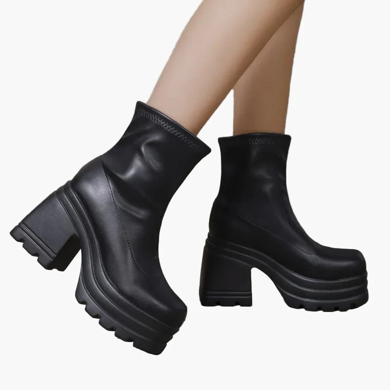 Damen Plateau Blockabsatz Stiefeletten Modische High Heel Schuhe für Party und Alltag - Image 3