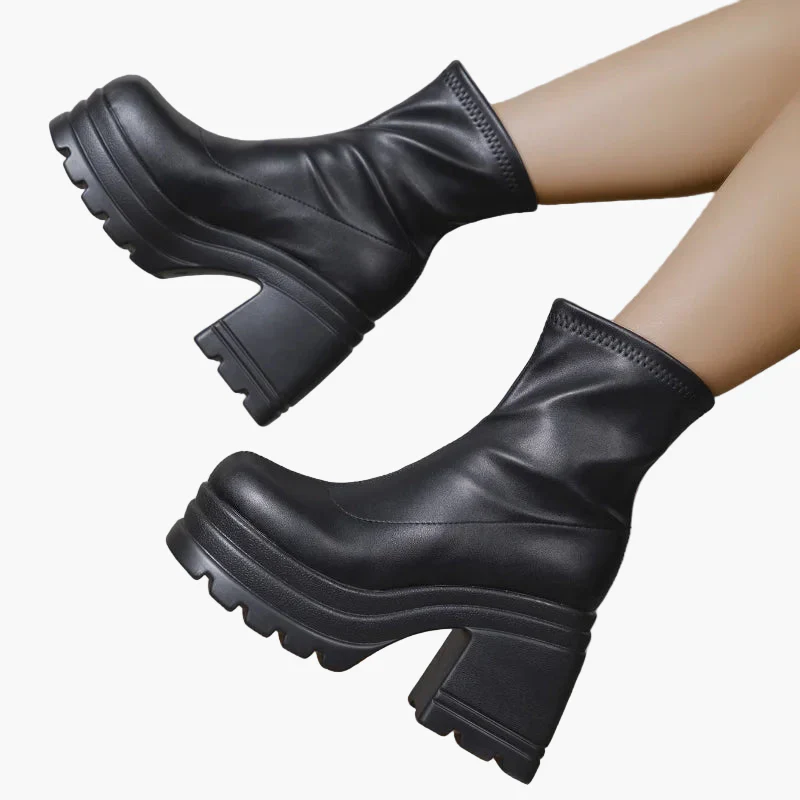Damen Plateau Blockabsatz Stiefeletten Modische High Heel Schuhe für Party und Alltag - Image 4
