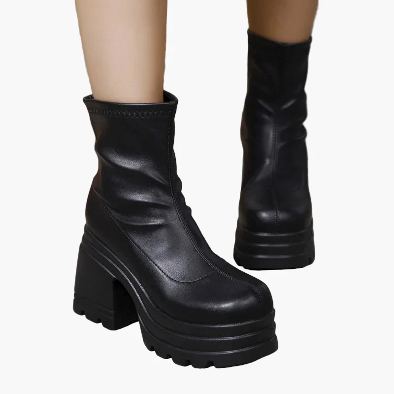 Damen Plateau Blockabsatz Stiefeletten Modische High Heel Schuhe für Party und Alltag - Image 5