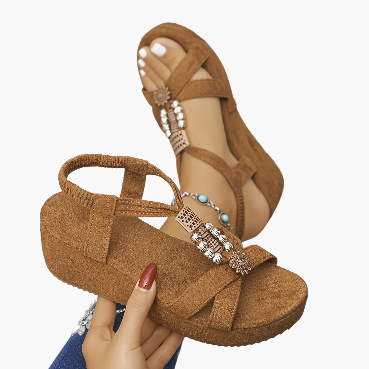 Damen Plateau-Sandalen im Boho-Stil mit Schmuckdetails – Vintage Sommer Schuhe für Alltag & Freizeit - Image 13