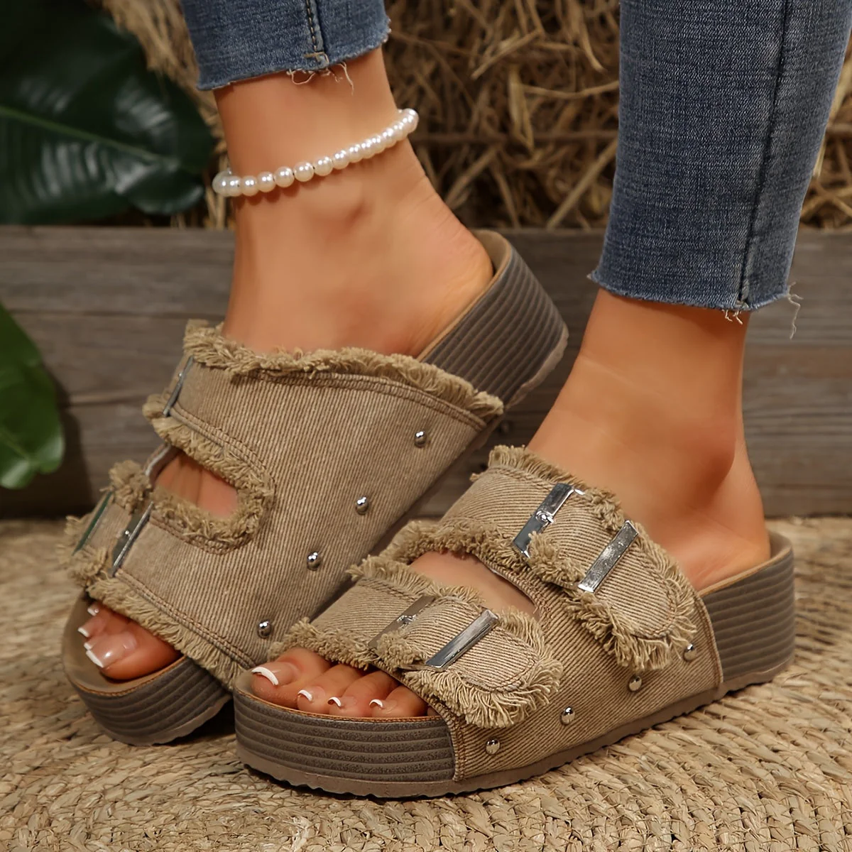Damen Plateau-Sandalen im Boho-Stil für Alltag und Freizeit