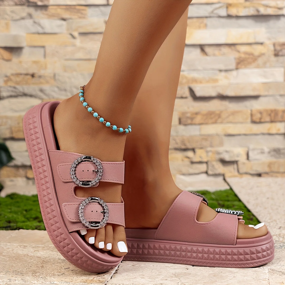 Damen Plateau-Sandalen mit Doppelriemen und funkelnden Schnallen – Modische Sommerschuhe für Alltag und Freizeit - Image 7