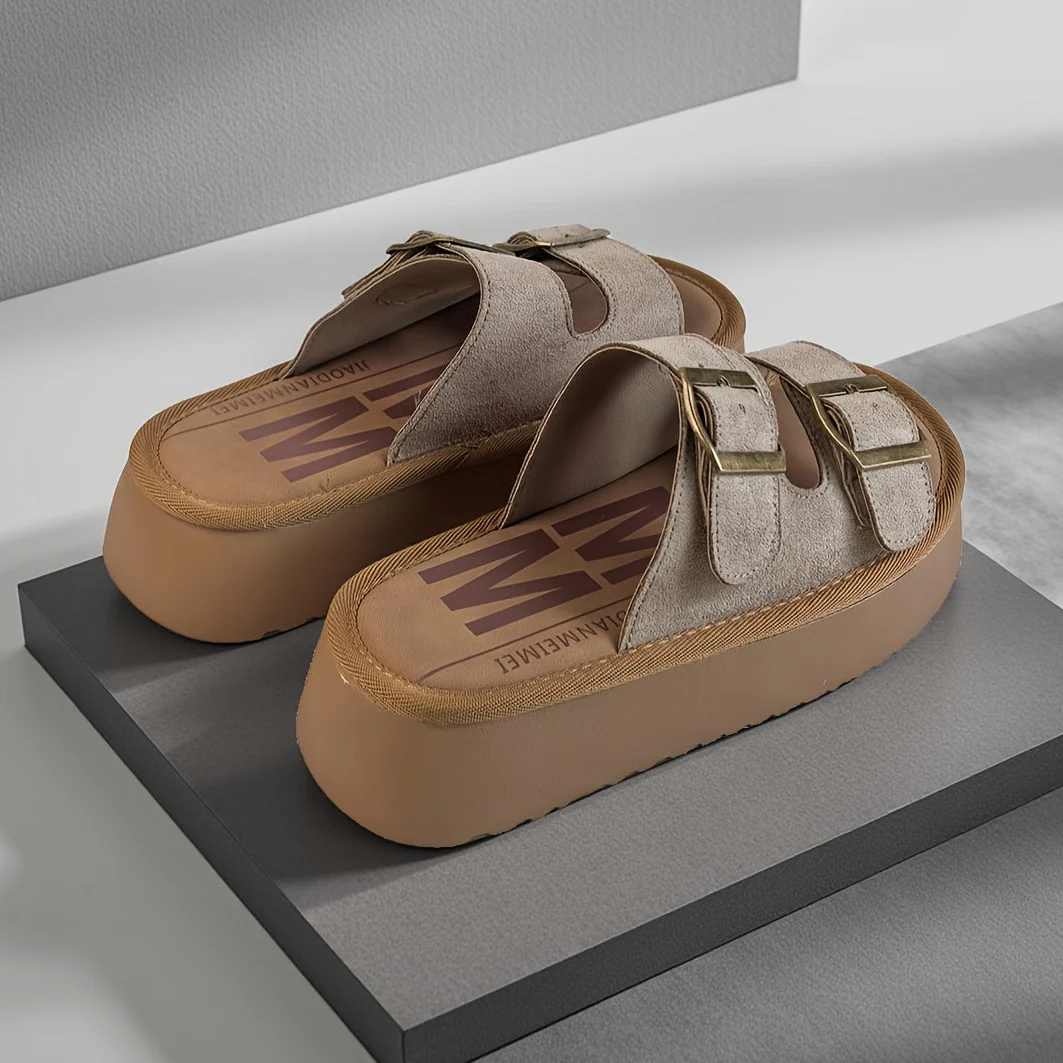 Damen Plateau-Sandalen mit Doppelriemen und Schnalle für Freizeit und Alltag - Image 10