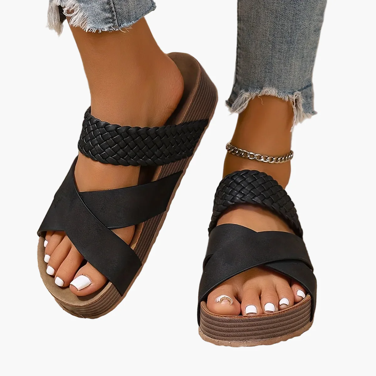 Damen Plateau-Sandalen mit geflochtenem Riemen – Boho Style für Freizeit und Sommer - Image 13