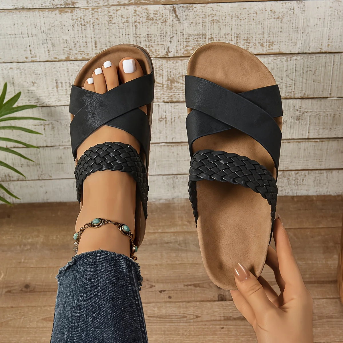 Damen Plateau-Sandalen mit geflochtenem Riemen – Boho Style für Freizeit und Sommer - Image 9