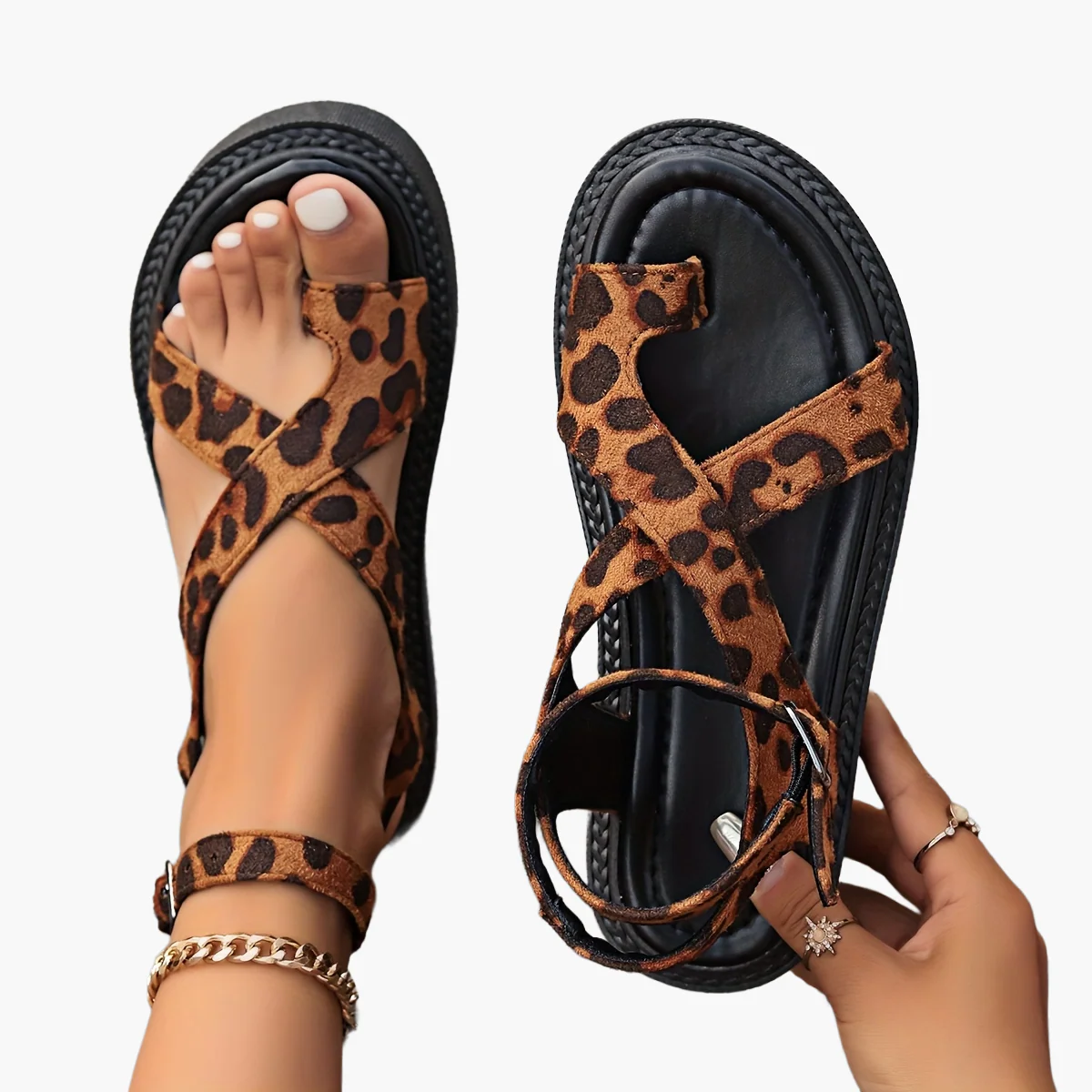 Damen Plateau Sandalen mit Leopardenmuster – Modische Sommer-Sandalen mit Knöchelriemen und Plateauabsatz - Image 11