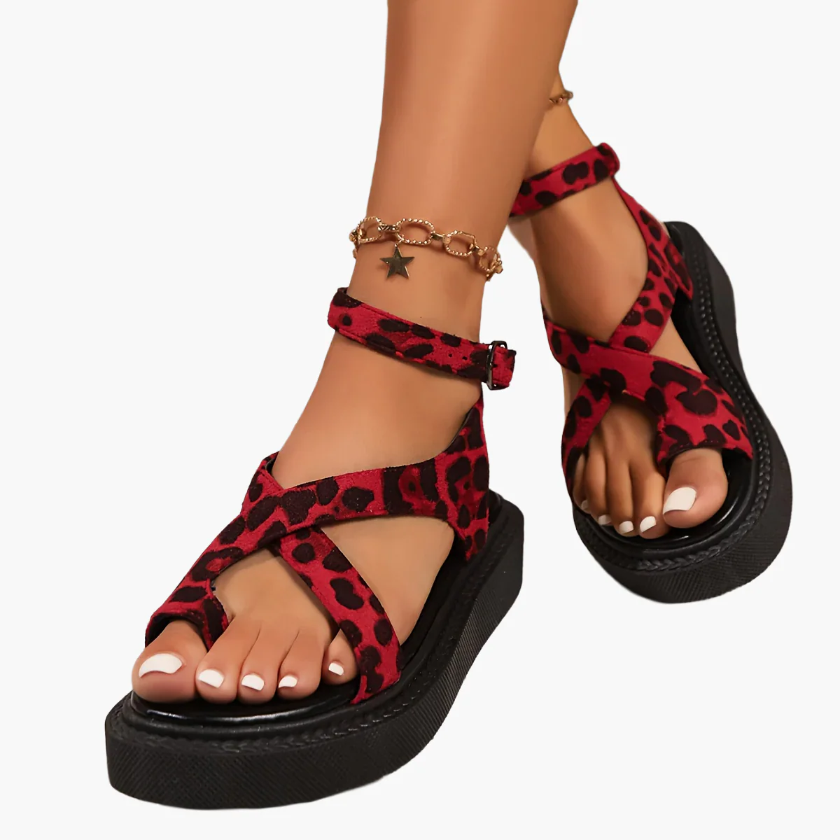 Damen Plateau Sandalen mit Leopardenmuster – Modische Sommer-Sandalen mit Knöchelriemen und Plateauabsatz - Image 13