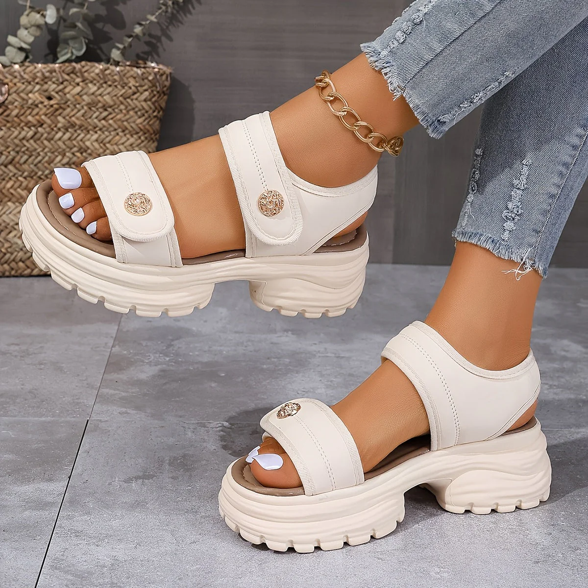 Damen Plateau-Sandalen mit Klettverschluss – Modische Outdoor-Sommerschuhe im eleganten Look - Image 2