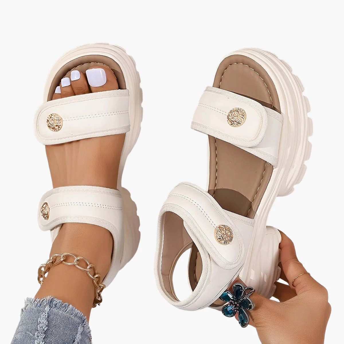 Damen Plateau-Sandalen mit Klettverschluss – Modische Outdoor-Sommerschuhe im eleganten Look - Image 8