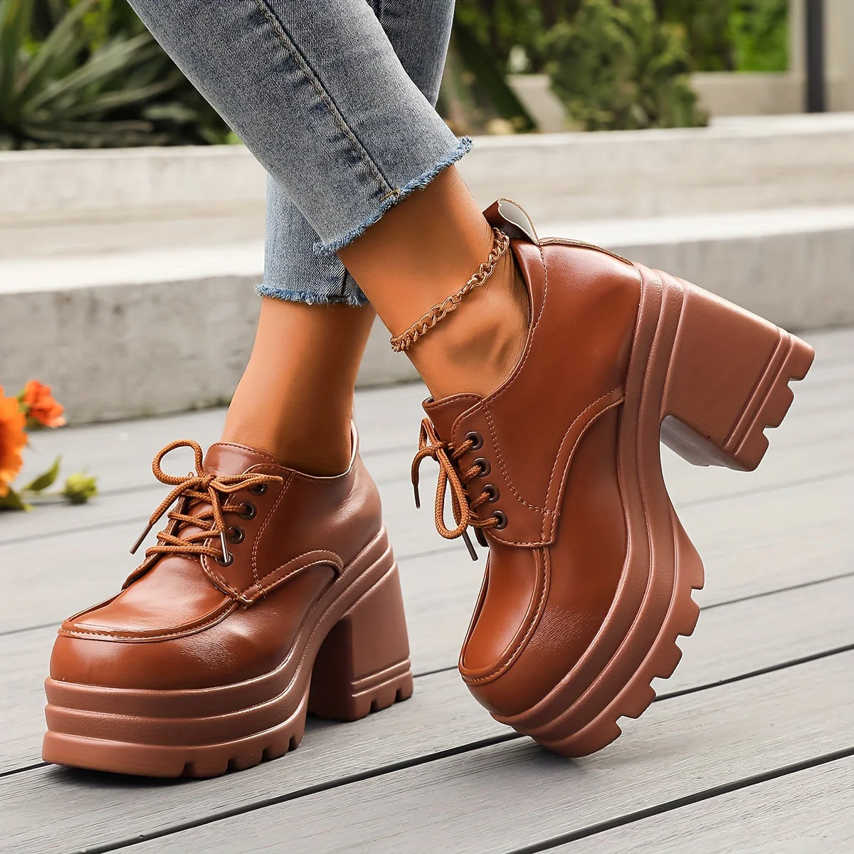 Damen Plateau Schnürschuhe Retro Stil mit Blockabsatz – Modische Freizeitschuhe für Alltag und Ausgehen - Image 3