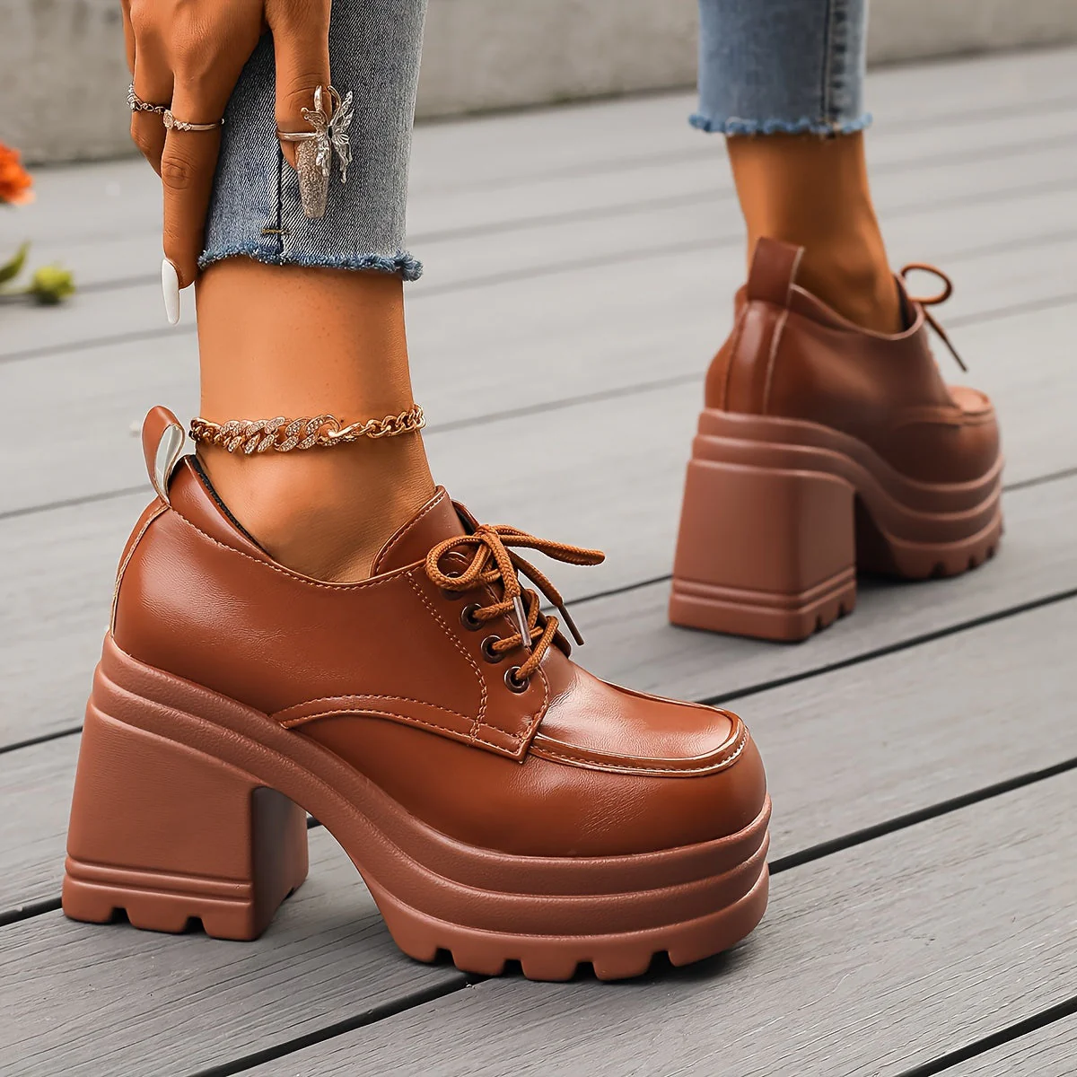 Damen Plateau Schnürschuhe Retro Stil mit Blockabsatz – Modische Freizeitschuhe für Alltag und Ausgehen - Image 4