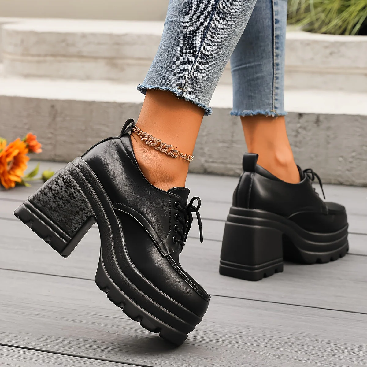 Damen Plateau Schnürschuhe Retro Stil mit Blockabsatz – Modische Freizeitschuhe für Alltag und Ausgehen - Image 5