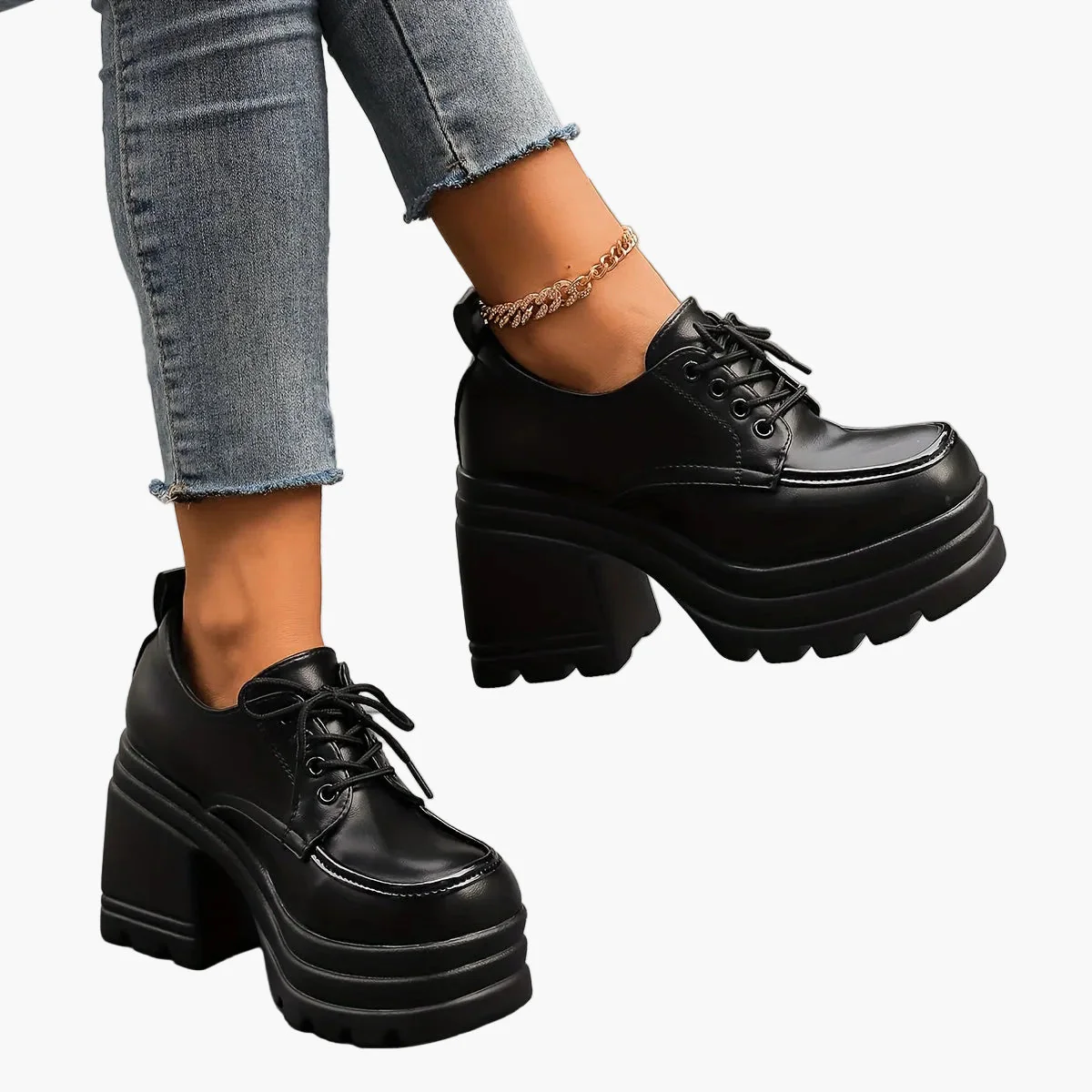 Damen Plateau Schnürschuhe Retro Stil mit Blockabsatz – Modische Freizeitschuhe für Alltag und Ausgehen - Image 6