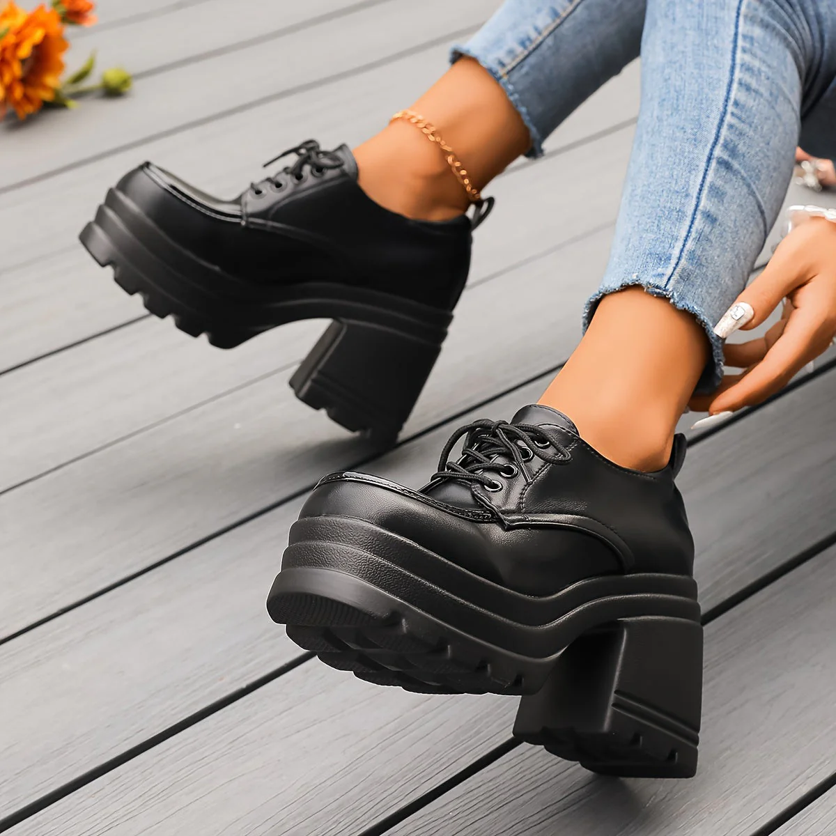 Damen Plateau Schnürschuhe Retro Stil mit Blockabsatz – Modische Freizeitschuhe für Alltag und Ausgehen - Image 7