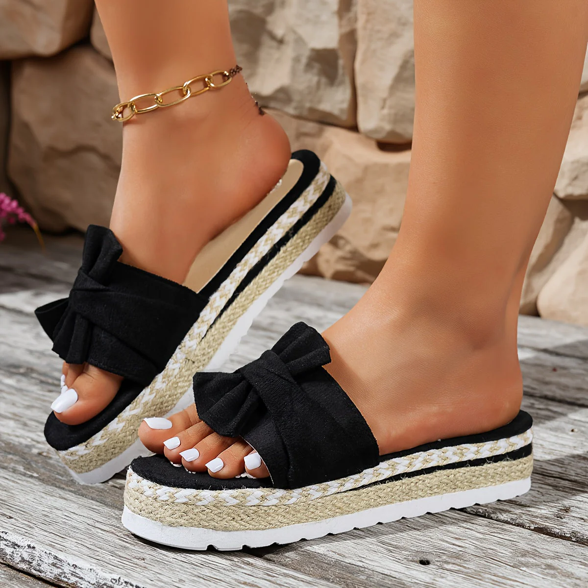 Damen Plateau-Slipper mit Schleife für den Sommer – Bequeme Freizeitschuhe, Offener Zehenbereich - Image 10