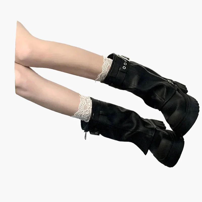 Damen Plateau Stiefel mit Reißverschluss und Schnallen Trendiger Herbst Winter Look - Image 4
