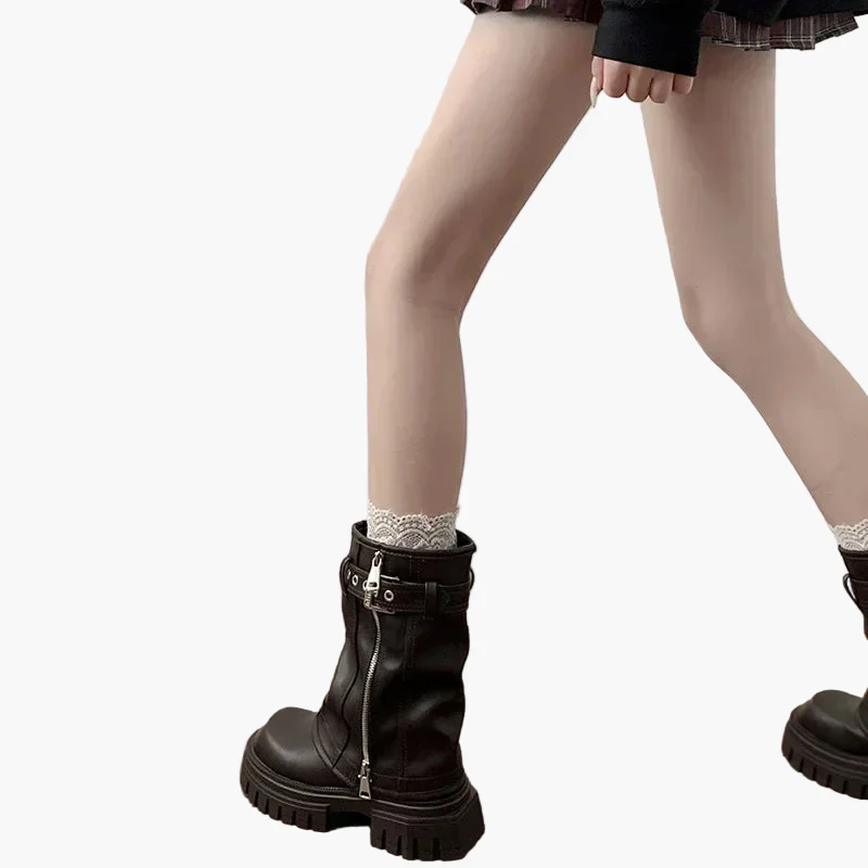 Damen Plateau Stiefel mit Reißverschluss und Schnallen Trendiger Herbst Winter Look - Image 5