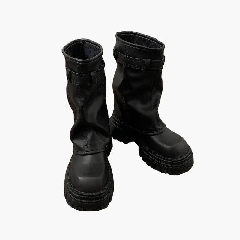 Damen Plateau Stiefel mit Reißverschluss und Schnallen Trendiger Herbst Winter Look - Image 6