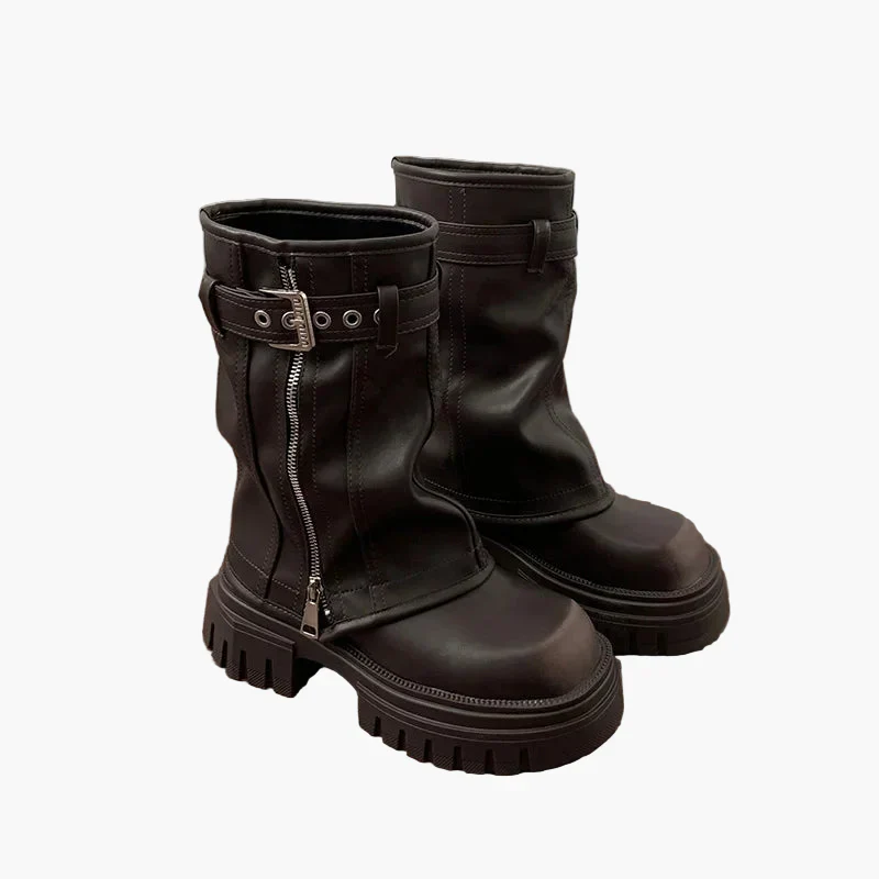 Damen Plateau Stiefel mit Reißverschluss und Schnallen Trendiger Herbst Winter Look - Image 7