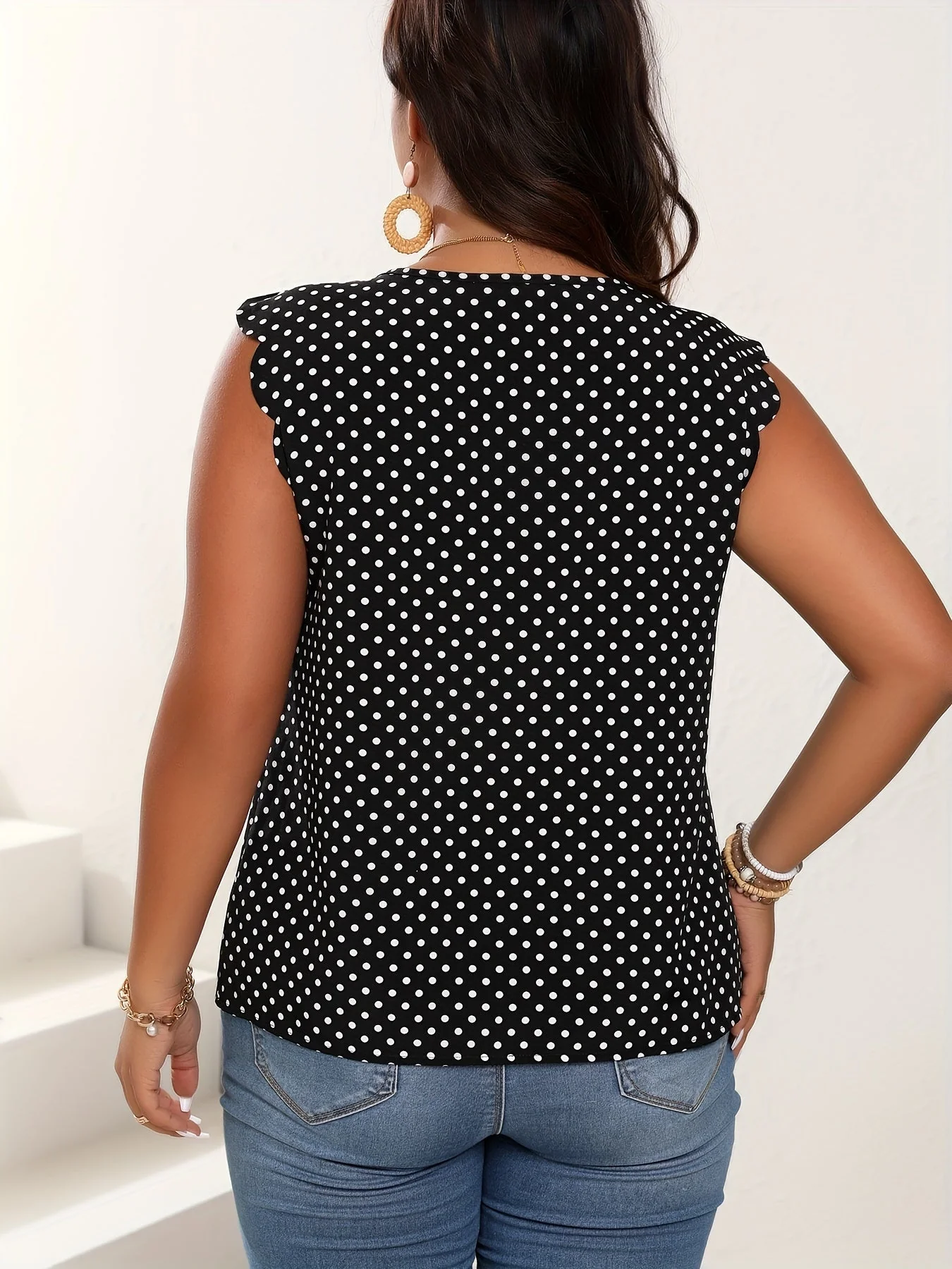 Damen Polka Dot Bluse Elegant Locker Sommer Freizeitshirt Plus Size