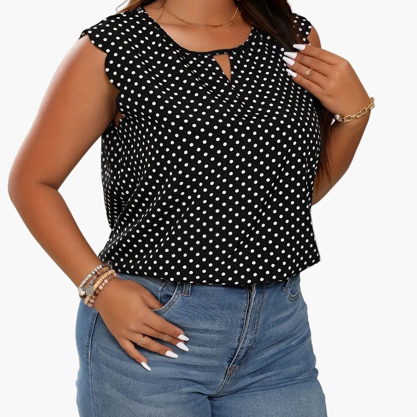 Damen Polka Dot Bluse Elegant Locker Sommer Freizeitshirt Plus Size - Image 9
