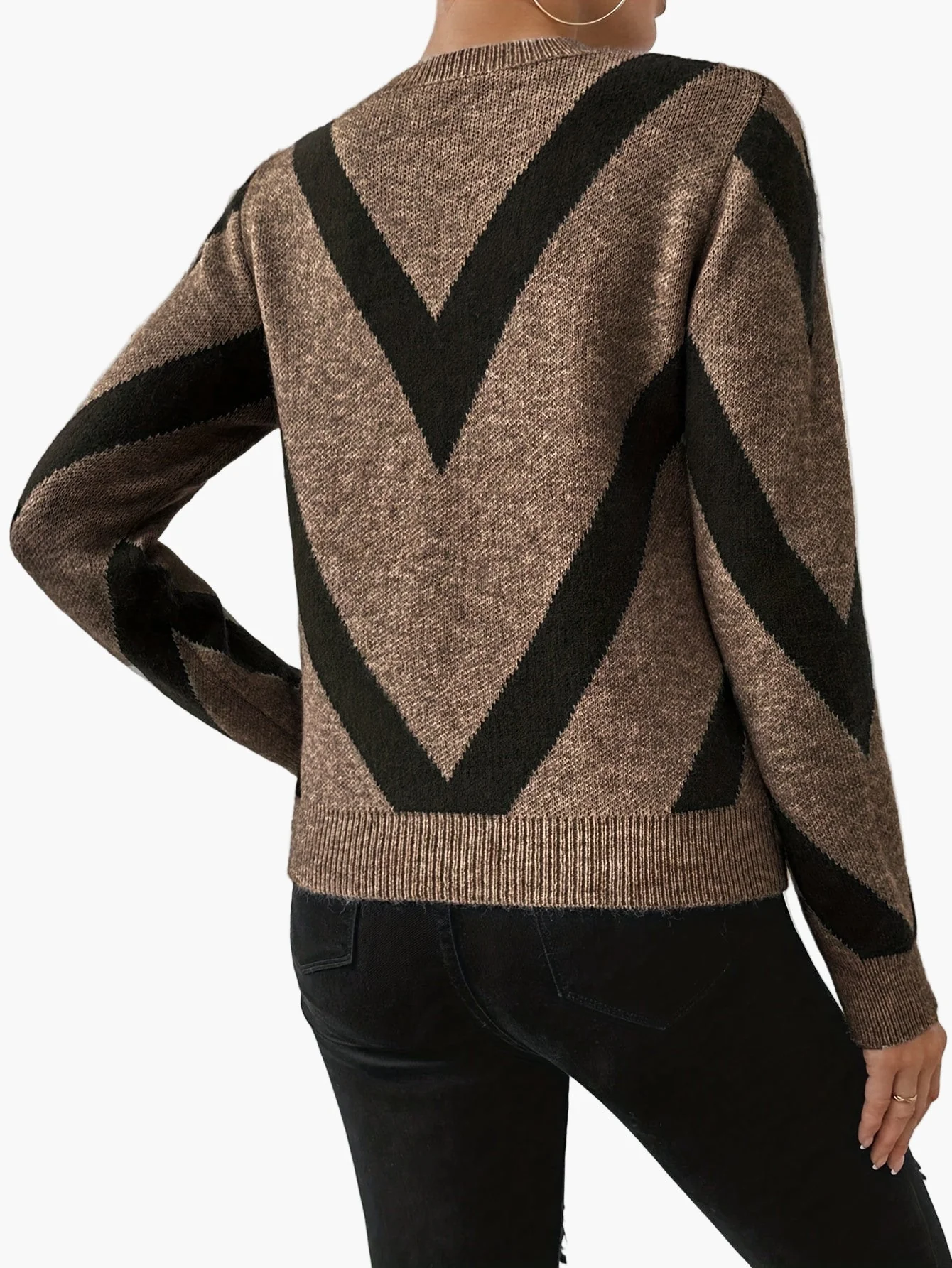 Damen Pullover mit geometrischem Muster, eleganter Strickpullover für Herbst und Winter - Image 2