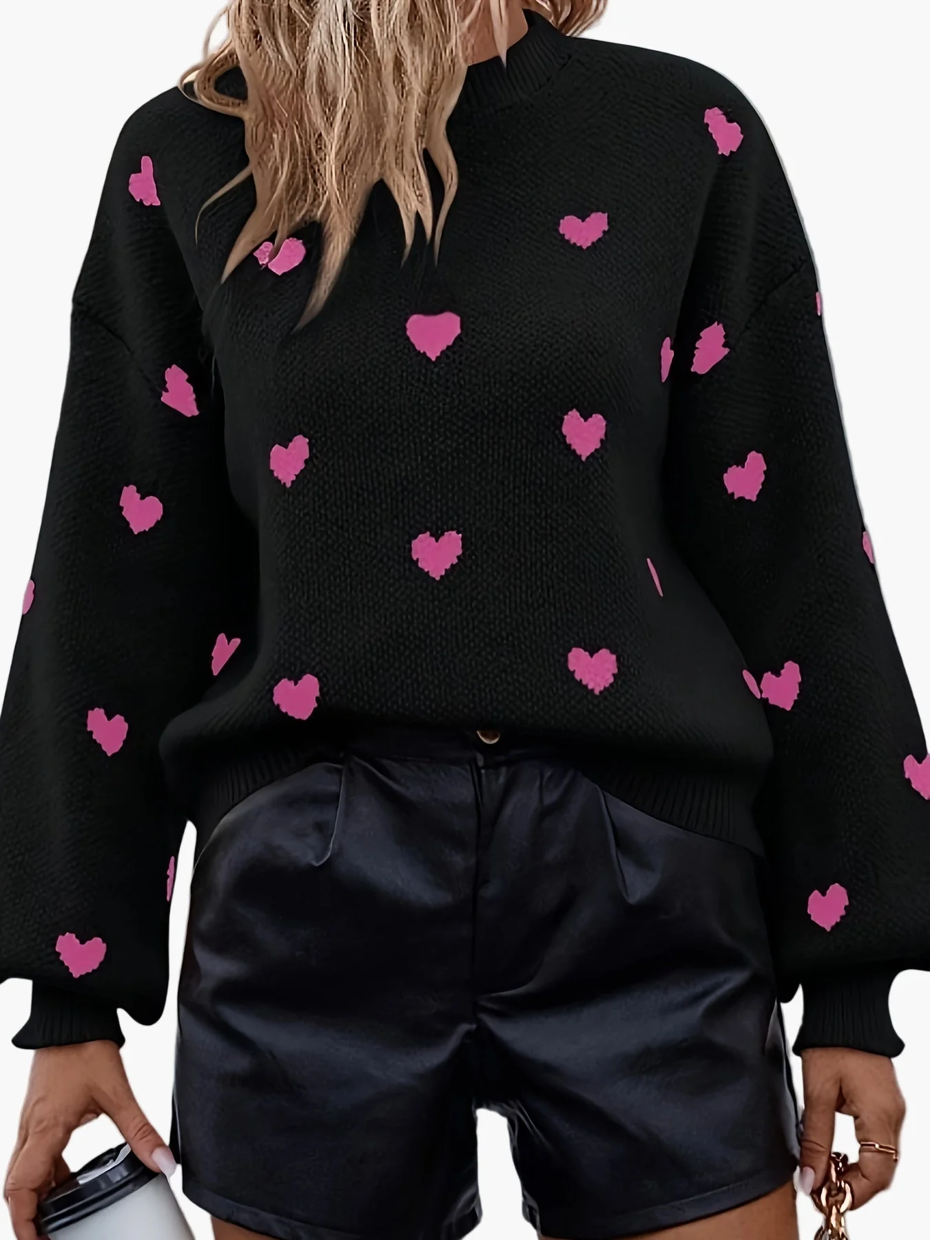 Damen Pullover mit Herzmuster im eleganten Stil – Perfekt für Alltag und Ausgehen - Image 3
