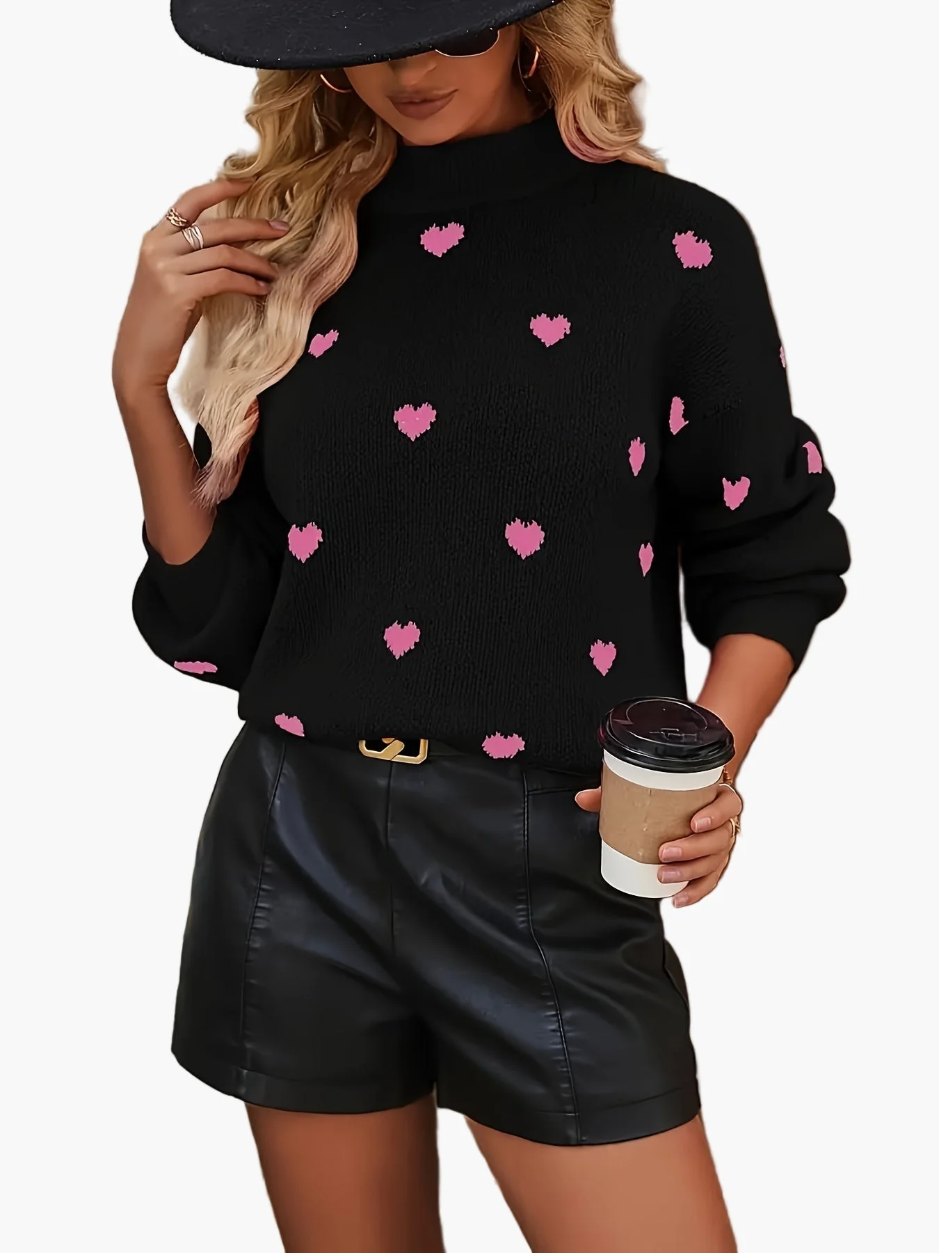 Damen Pullover mit Herzmuster im eleganten Stil – Perfekt für Alltag und Ausgehen - Image 4