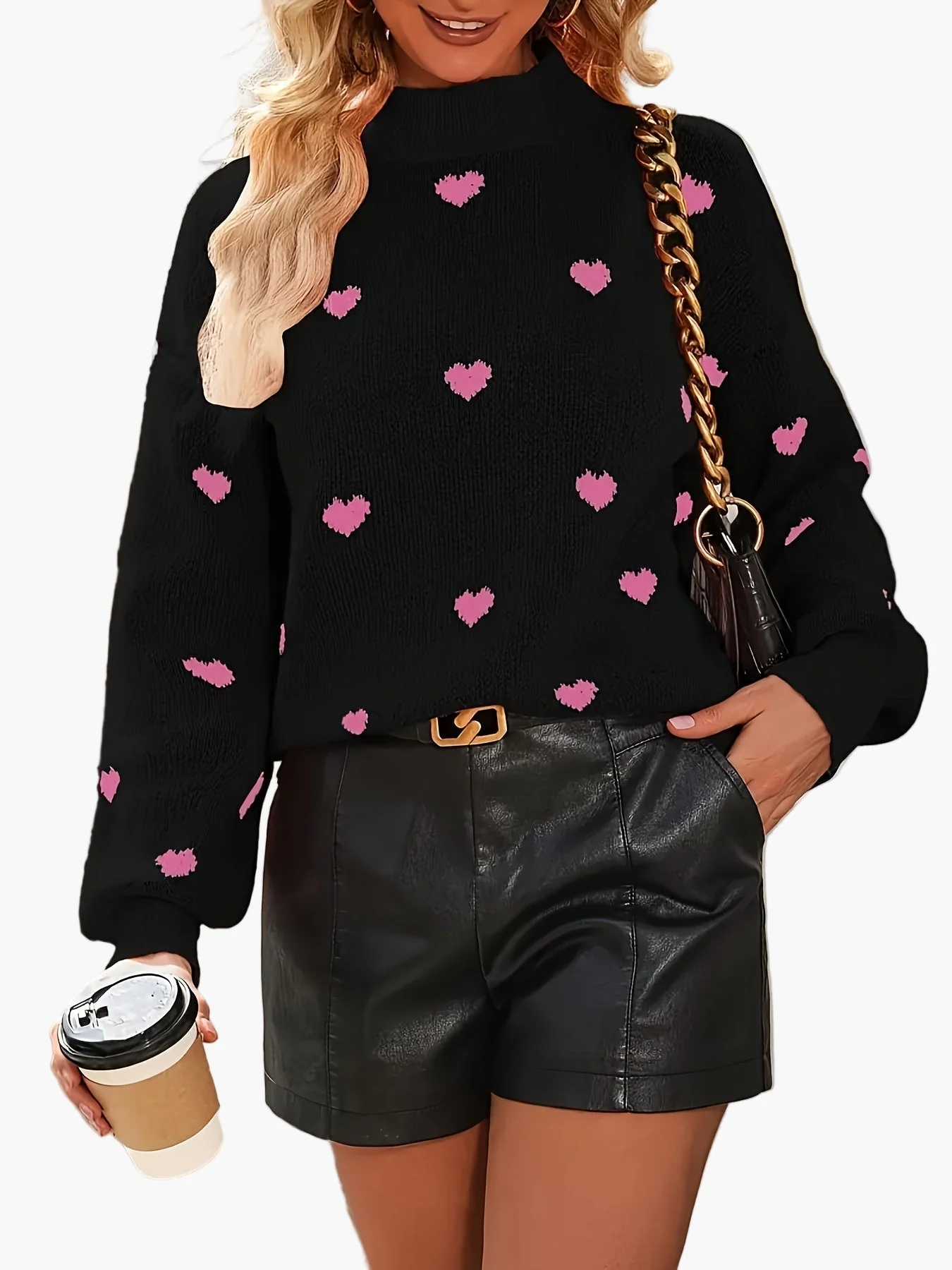 Damen Pullover mit Herzmuster im eleganten Stil – Perfekt für Alltag und Ausgehen - Image 5