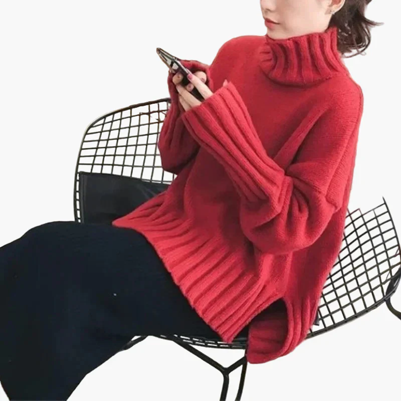 Damen Pullover im koreanischen Stil mit Stehkragen für Herbst und Winter – Lässiger Oversize-Look - Image 2