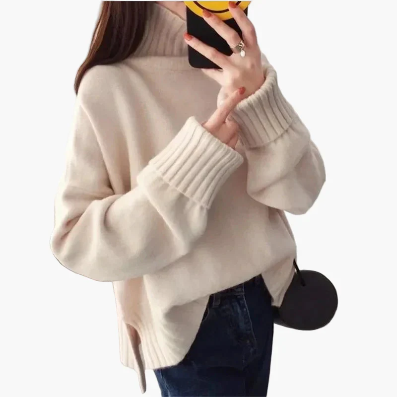 Damen Pullover im koreanischen Stil mit Stehkragen für Herbst und Winter – Lässiger Oversize-Look - Image 3